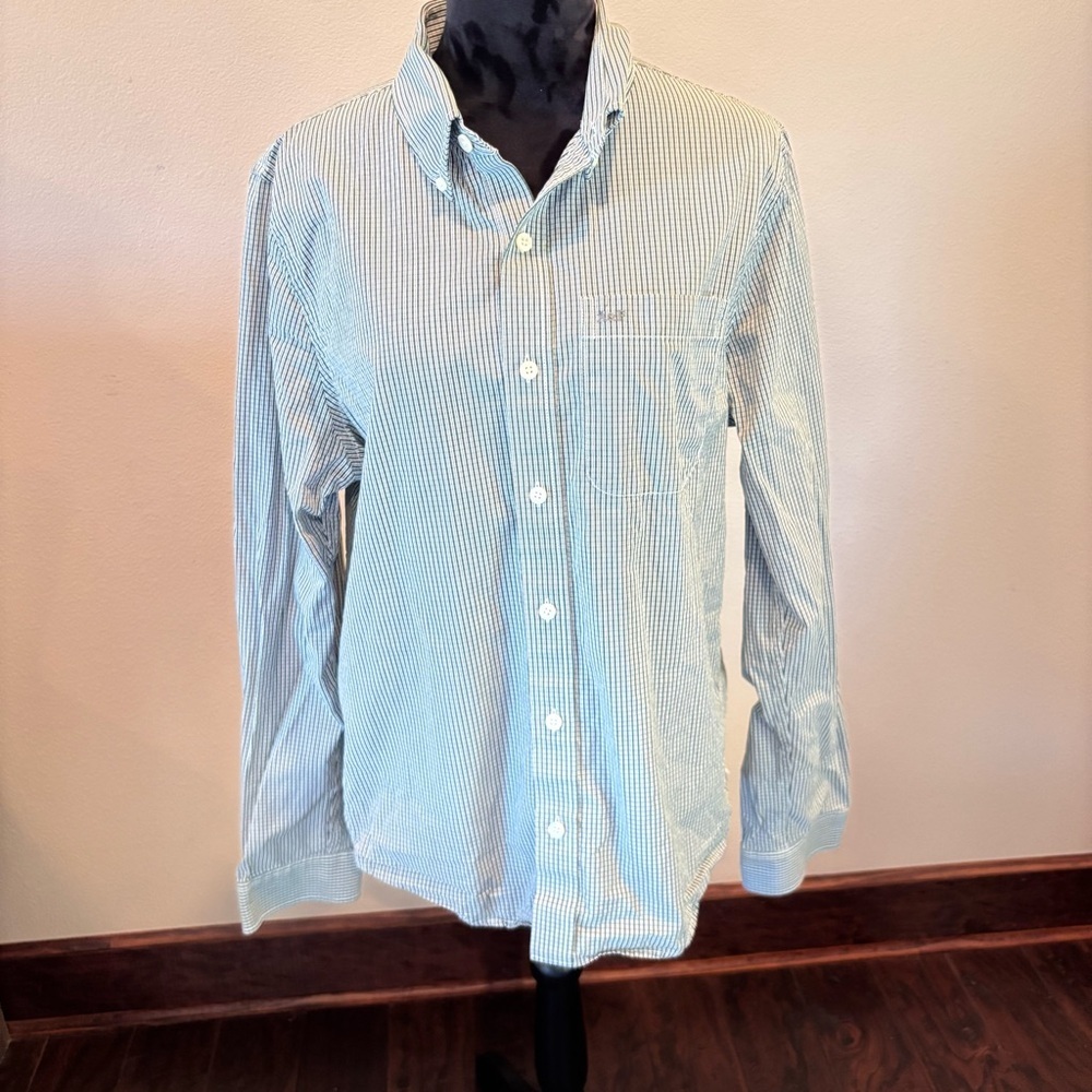 Abercrombie & Fitch Men's Green/White Check Muscle Button Down Shirt,XL,Everyday